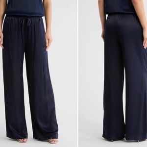 Adrianna Papell Satin Wide Leg Drawstring Women's Pants Navy 2X NWOT